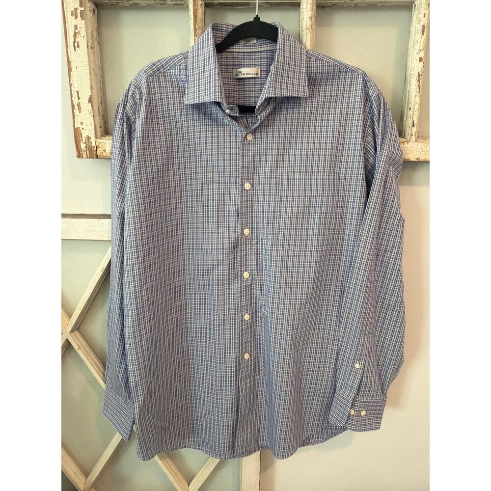 Peter Millar size large plaid button down shirt